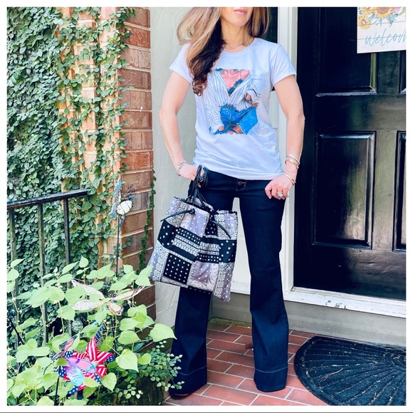 PARIS S PATCHWORK  FAUX LEATHER STRAP TOTE BAG - Picture 6 of 6